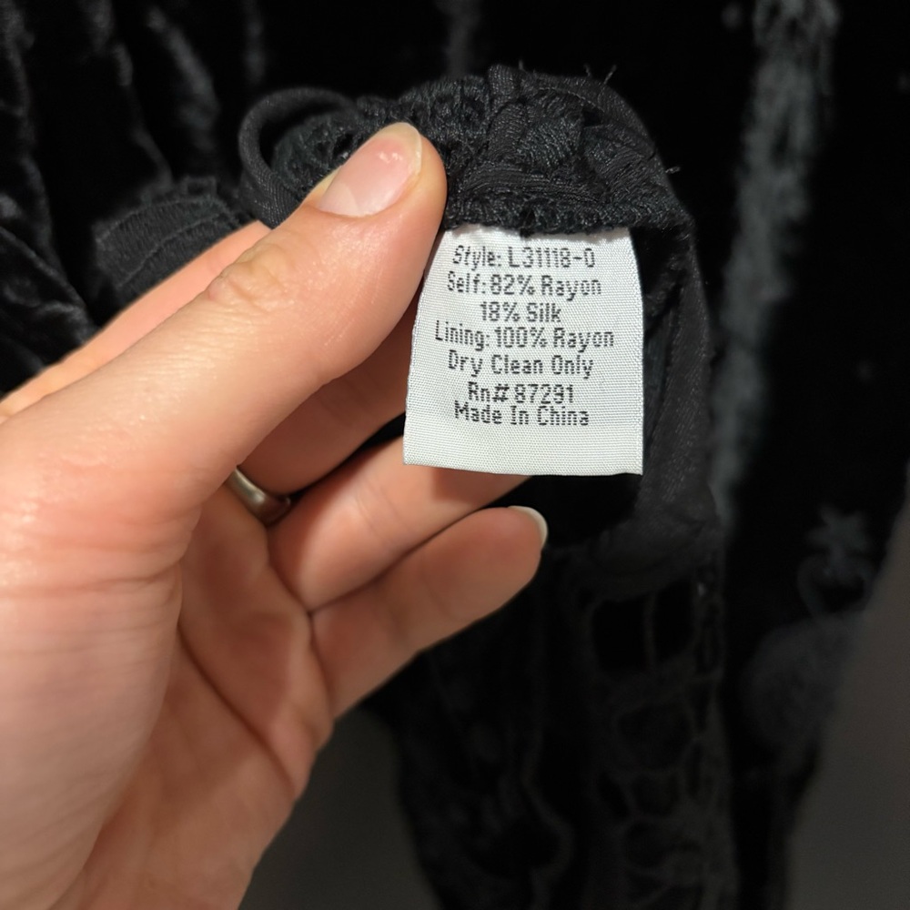 Johnny Was Roxanne Black Velvet Mini Dress — Size S, Like New - Picture 8 of 11